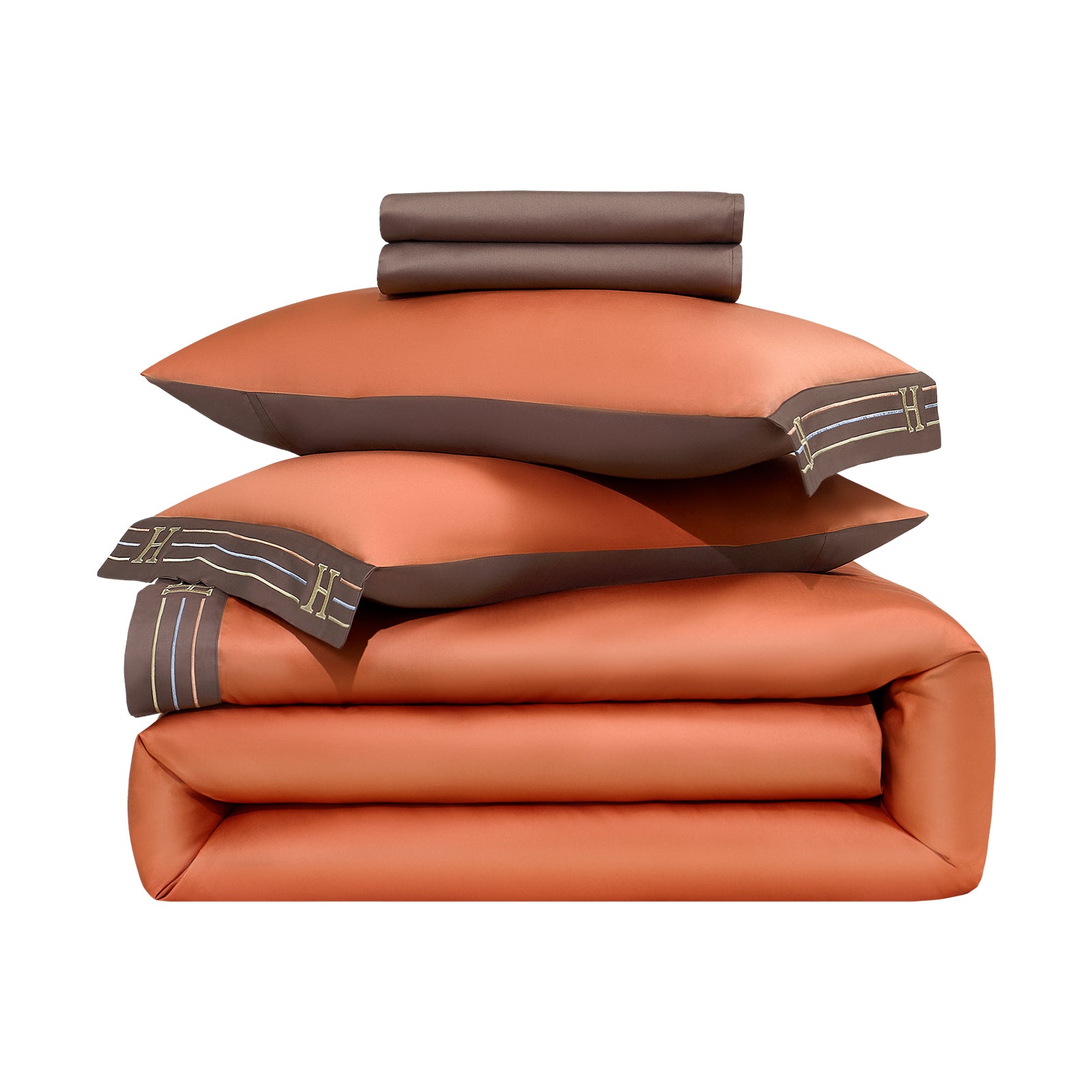 Zezzo-Bettwasche-200x220cm-Baumwolle-4-Set-LB6-Orange-Dunkelbraun-22