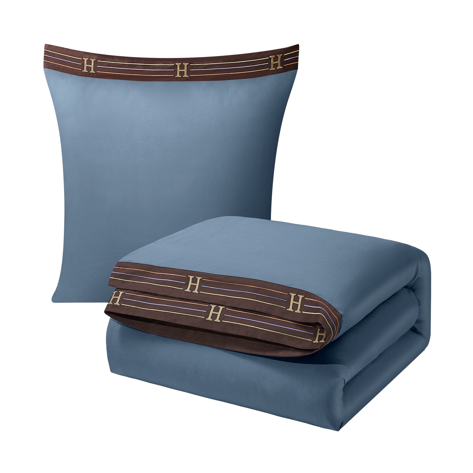 Zezzo Satin Baumwolle Bettwäsche Set 2-teilig - LB6 Blau Dunkelbraun