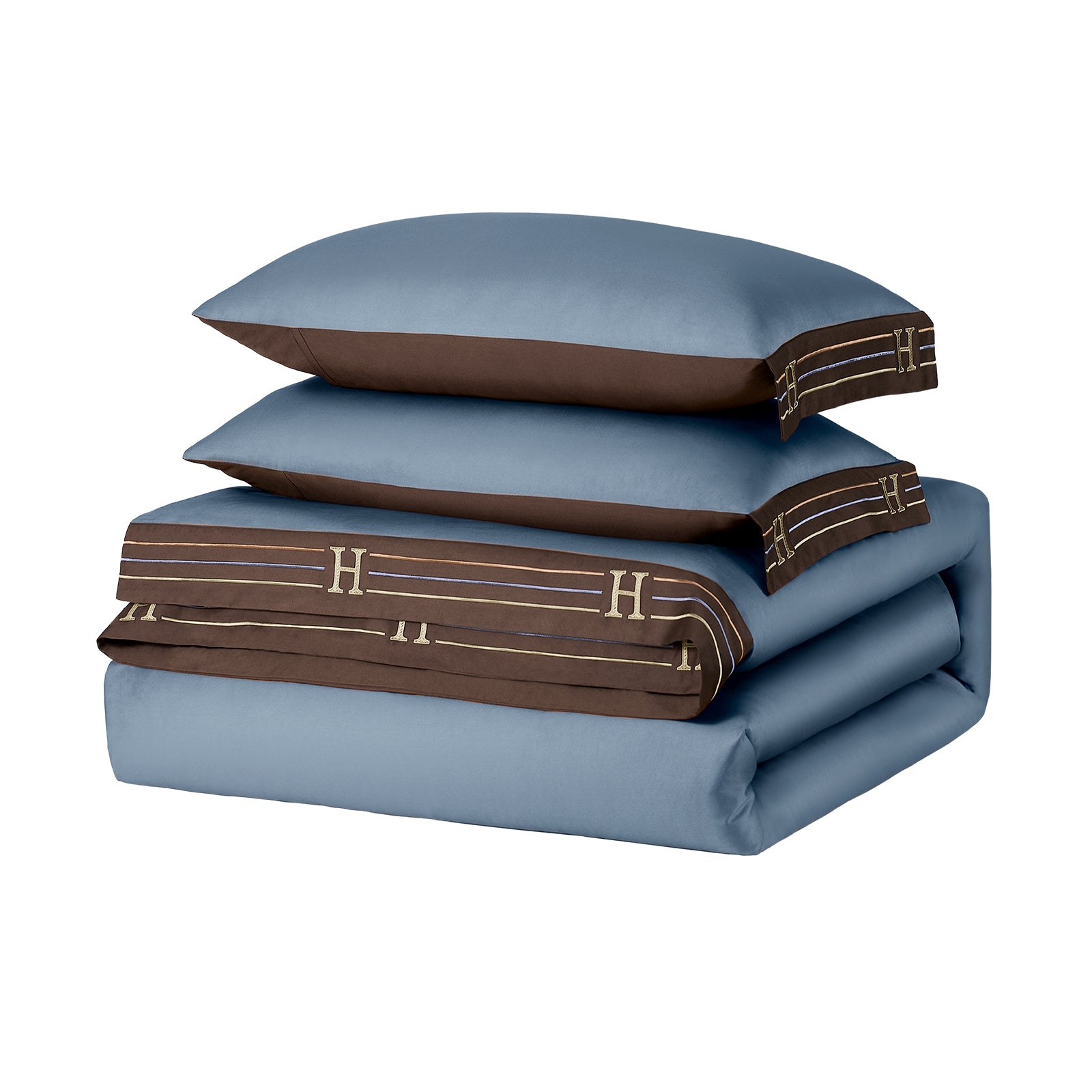 Zezzo Satin Baumwolle Bettwäsche Set 3-teilig - LB6 Blau Dunkelbraun