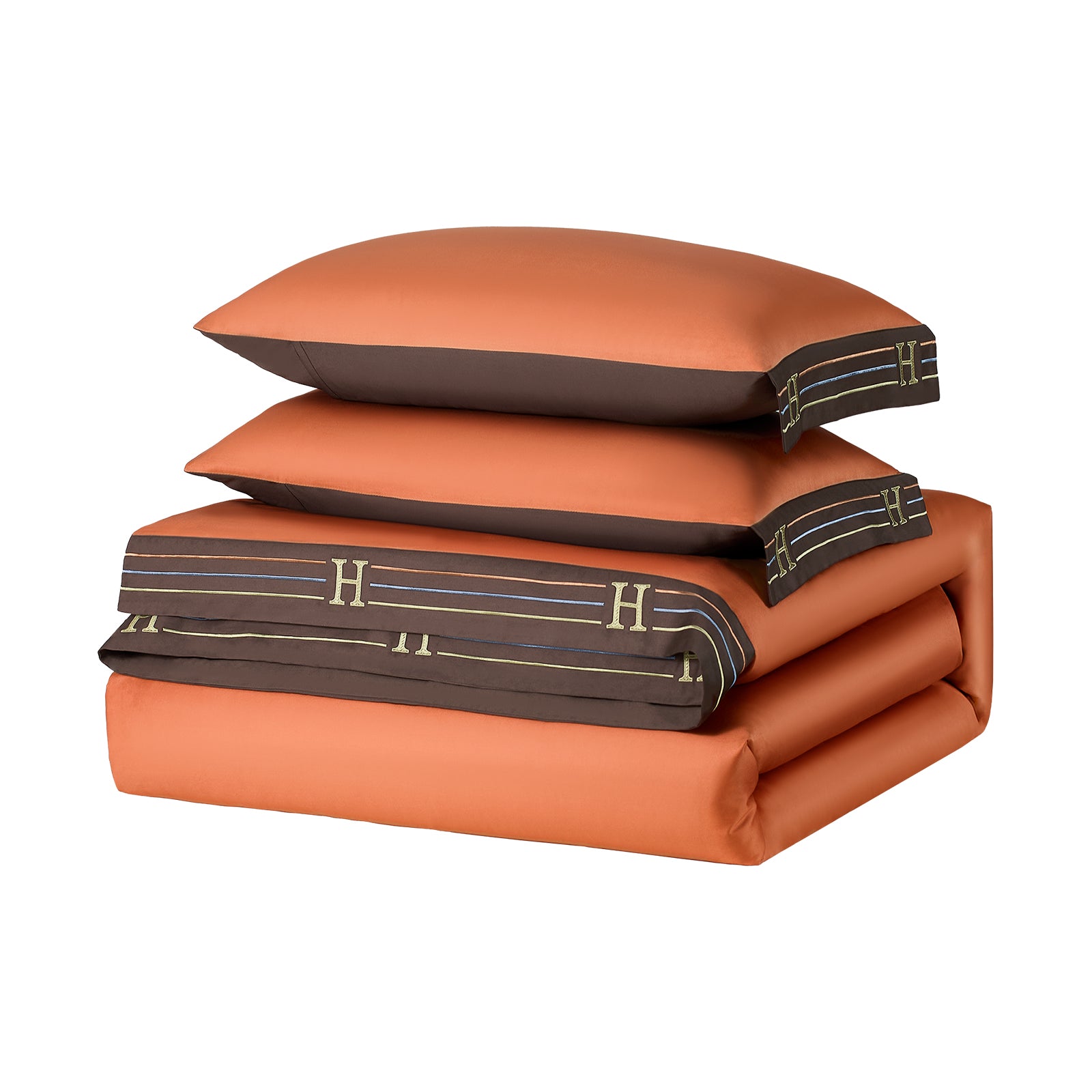 Zezzo Satin Baumwolle Bettwäsche Set 3-teilig - LB6 Orange Dunkelbraun