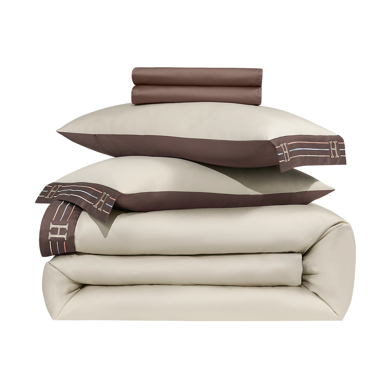 Zezzo Satin Baumwolle Bettwäsche Set 4-teilig - LB6 Khaki Dunkelbraun 