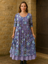 Damen Kleid mit "Vergissmeinnicht"-Print – Lila, inspiriert von Alzheimer Awareness, Casual & Modisch