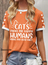 Damen T-Shirt mit Katzen-Spruch – Lustiges Shirt für Katzenliebhaberinnen aus Baumwollmix Orange / S
