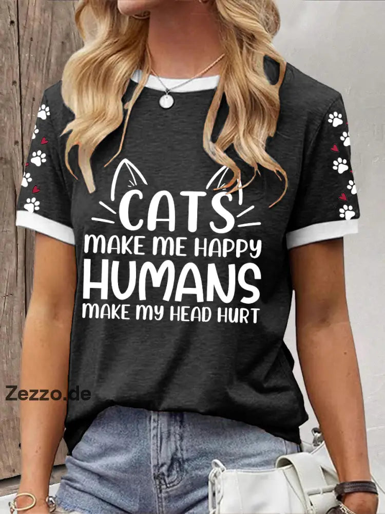 Damen T-Shirt mit Katzen-Spruch – Lustiges Shirt für Katzenliebhaberinnen aus Baumwollmix Schwarz / S