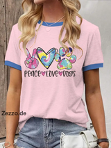 Damen T-Shirt mit Peace-Love-Dogs Print – Buntes Statement-Shirt für Hundefans Rosa / S