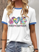 Damen T-Shirt mit Peace-Love-Dogs Print – Buntes Statement-Shirt für Hundefans Weiß / S