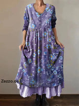 Damen Vergissmeinnicht Print Alzheimer Awareness Kleid - Baumwollmix Casual Midilänge Lila / S