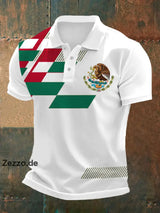 Herren-Polo mit Mexiko-Flaggenmotiv – Kurzarmshirt im sportlich-lässigen Stil für Alltag & Urlaub Weiß / S