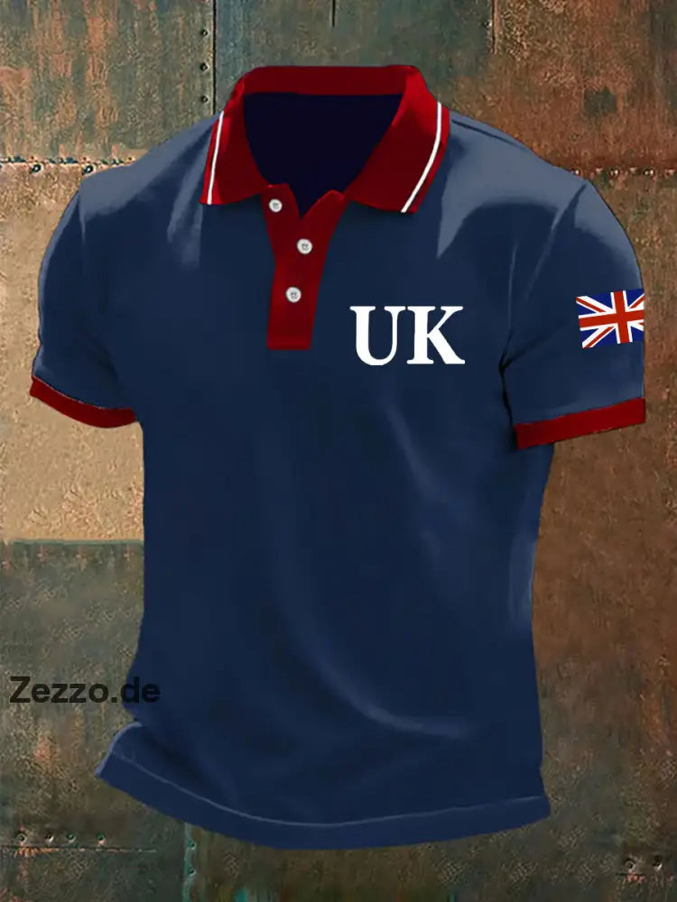 Herren Polo-Shirt mit UK-Print und Union Jack – Kurzarm klassisch & patriotisch Blau / S