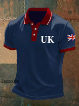 Herren Polo-Shirt mit UK-Print und Union Jack – Kurzarm klassisch & patriotisch Blau / S