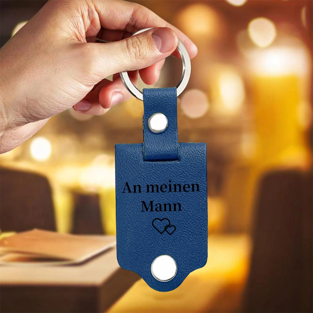 Personalisierte Geschenke – Leder Schlüsselanhänger mit Foto & 2 Texten – Einzigartiges Andenken