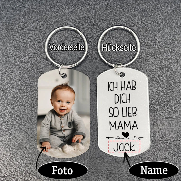 Personalisierte Geschenke – Personalisierter Foto & Name Schlüsselanhänger – Ich hab dich so lieb Mama – Persönliche Geschenk für Mutter