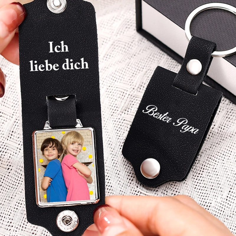 Personalisierte Schlüsselanhänger mit Foto & Text aus Leder – Fahr vorsichtig, ich brauche dich hier bei mir – Geschenk für Vater