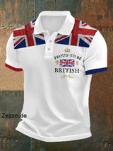 Polo-Shirt für Herren mit Union-Jack-Print – „Proud to Be British“-Design in Kurzarm für Alltag & patriotische Anlässe