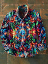 Herren Langarmhemd mit Farbigem Blumenmuster - Baumwolle & Leinen, Casual, Leicht