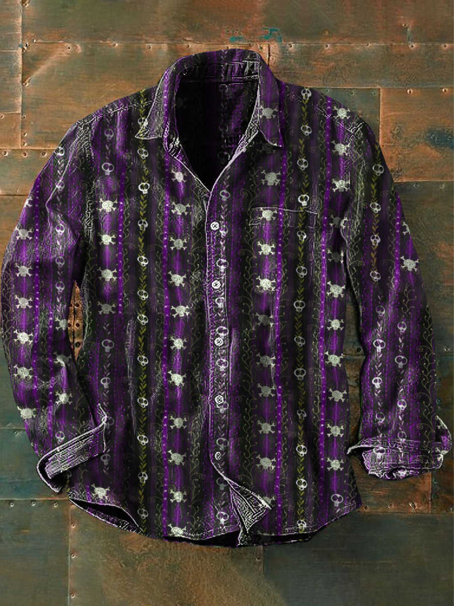 Herren Outdoor Vintage Punk Gothic Totenkopf Muster Langarmhemd - Baumwollmix, Casual, Leicht