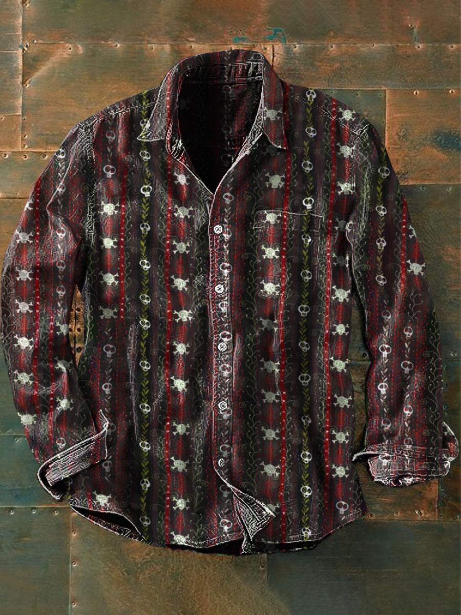 Herren Outdoor Vintage Punk Gothic Totenkopf Muster Langarmhemd - Baumwollmix, Casual, Leicht