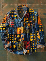 Herren Vintage Farbenfrohes Geometrisches Kunstprint Langarmhemd - Baumwolle & Leinen Casual Leicht Bunt / S