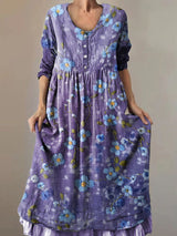 Damen Vergissmeinnicht Print Alzheimer Awareness Kleid - Baumwollmix, Casual, Midilänge