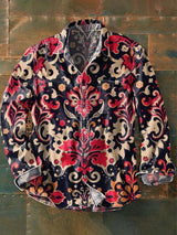 Herren Retro Blumenprint Langarmhemd – Baumwollmix, Casual, Leicht