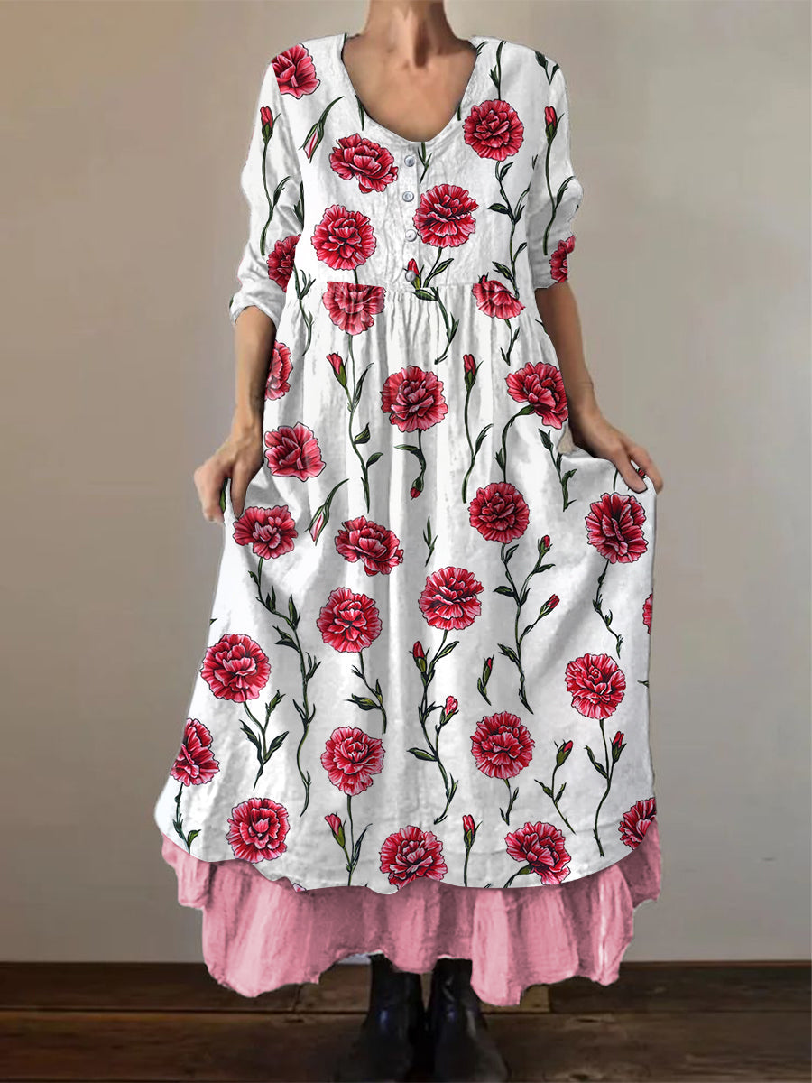 Damen Midikleid mit Nelkenmuster – Casual, Frühling & Sommer, ideales Geschenk zum Muttertag