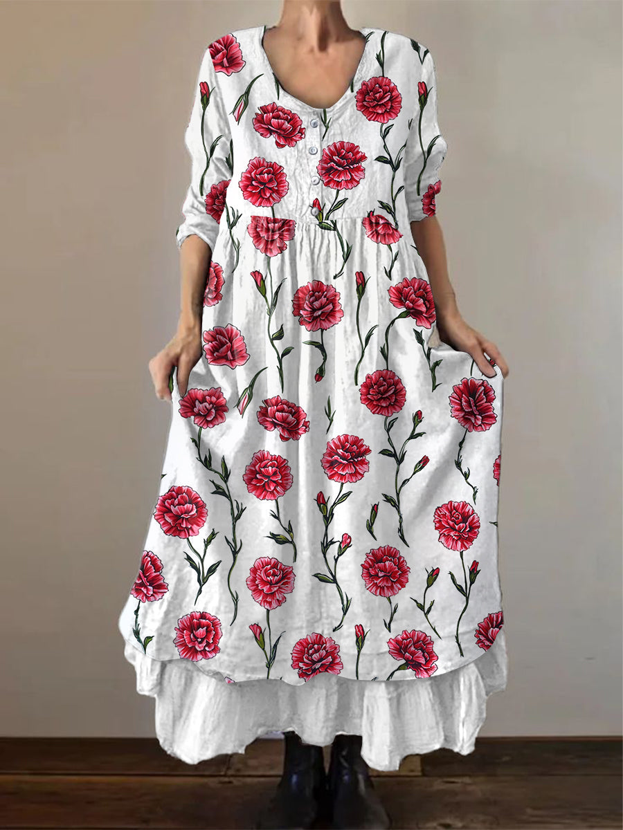 Damen Midikleid mit Nelkenmuster – Casual, Frühling & Sommer, ideales Geschenk zum Muttertag