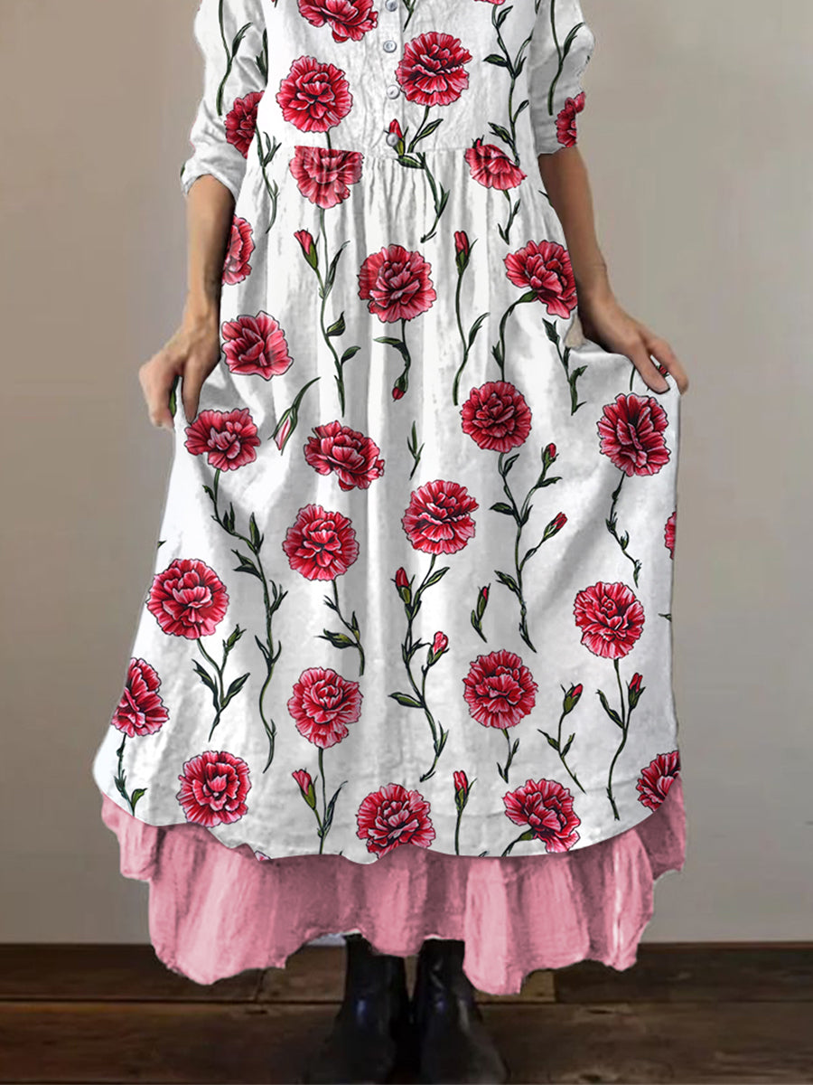 Damen Midikleid mit Nelkenmuster – Casual, Frühling & Sommer, ideales Geschenk zum Muttertag
