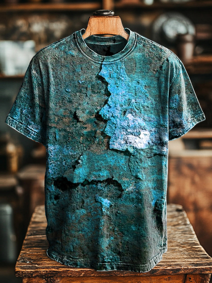 Unisex T-Shirt mit Retro-Rost-Print – Lockerer Schnitt, Kurzarm, lässig für Frühling & Sommer