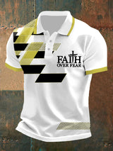 Herren Polo-Shirt mit "Faith Over Fear" Kreuz & Geometrie Print – Kurzarm, leicht für Alltag & Freizeit