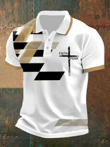 Herren Faith Over Fear Kreuz Glaube Geometrisches Print Polo-Shirt – Lässiger Stil