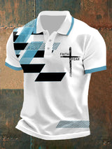 Herren Faith Over Fear Kreuz Glaube Geometrisches Print Polo-Shirt – Lässiger Stil