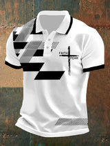 Herren Faith Over Fear Kreuz Glaube Geometrisches Print Polo-Shirt – Lässiger Stil