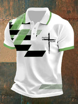 Herren Faith Over Fear Kreuz Glaube Geometrisches Print Polo-Shirt – Lässiger Stil