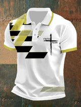 Herren Faith Over Fear Kreuz Glaube Geometrisches Print Polo-Shirt – Lässiger Stil