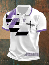 Herren Faith Over Fear Kreuz Glaube Geometrisches Print Polo-Shirt – Lässiger Stil