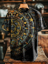 Unisex Vintage Kompass Abstrakt Print T-Shirt – Lässiger, Weiter Schnitt