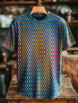 Unisex Retro Multicolor Geometrisches Print Lockeres Kurzarm-T-Shirt