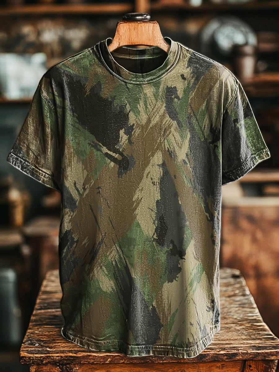 Unisex Vintage Abstrakter Farbprint T-Shirt – Lässiger Kurzarm-Look für Frühling/Sommer