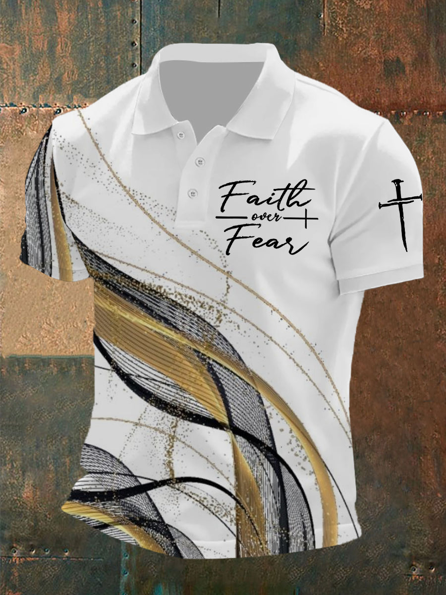 Männer Polo-Shirt mit "Faith Over Fear" Print – Kurzarm, Leicht, Lässiger Stil für Alltag und Freizeit