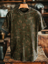 Unisex Retro Pilz Print Lässiges T-Shirt – Kurzarm, Lose Passform für Frühling / Sommer