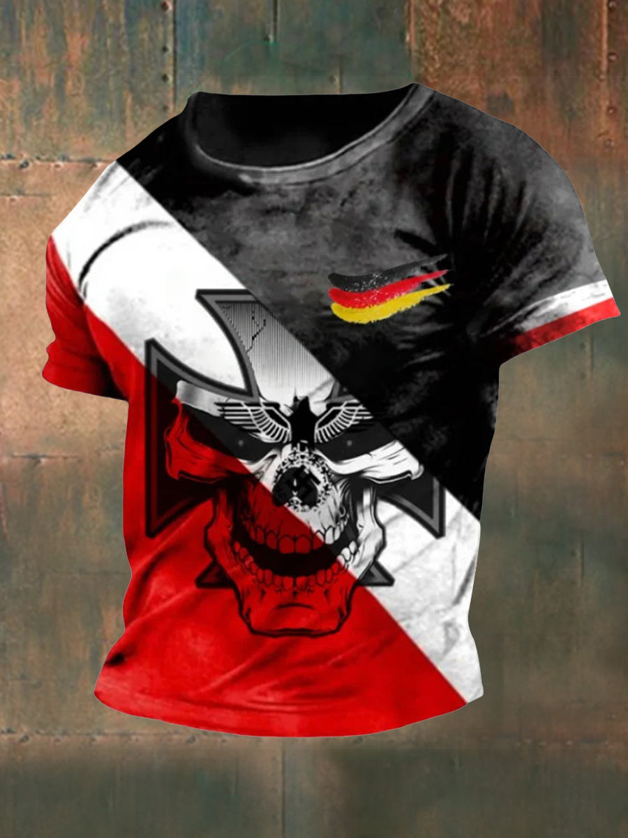 Herren T-Shirt mit Kreuz und Totenkopf-Print – Casual und Basic Style