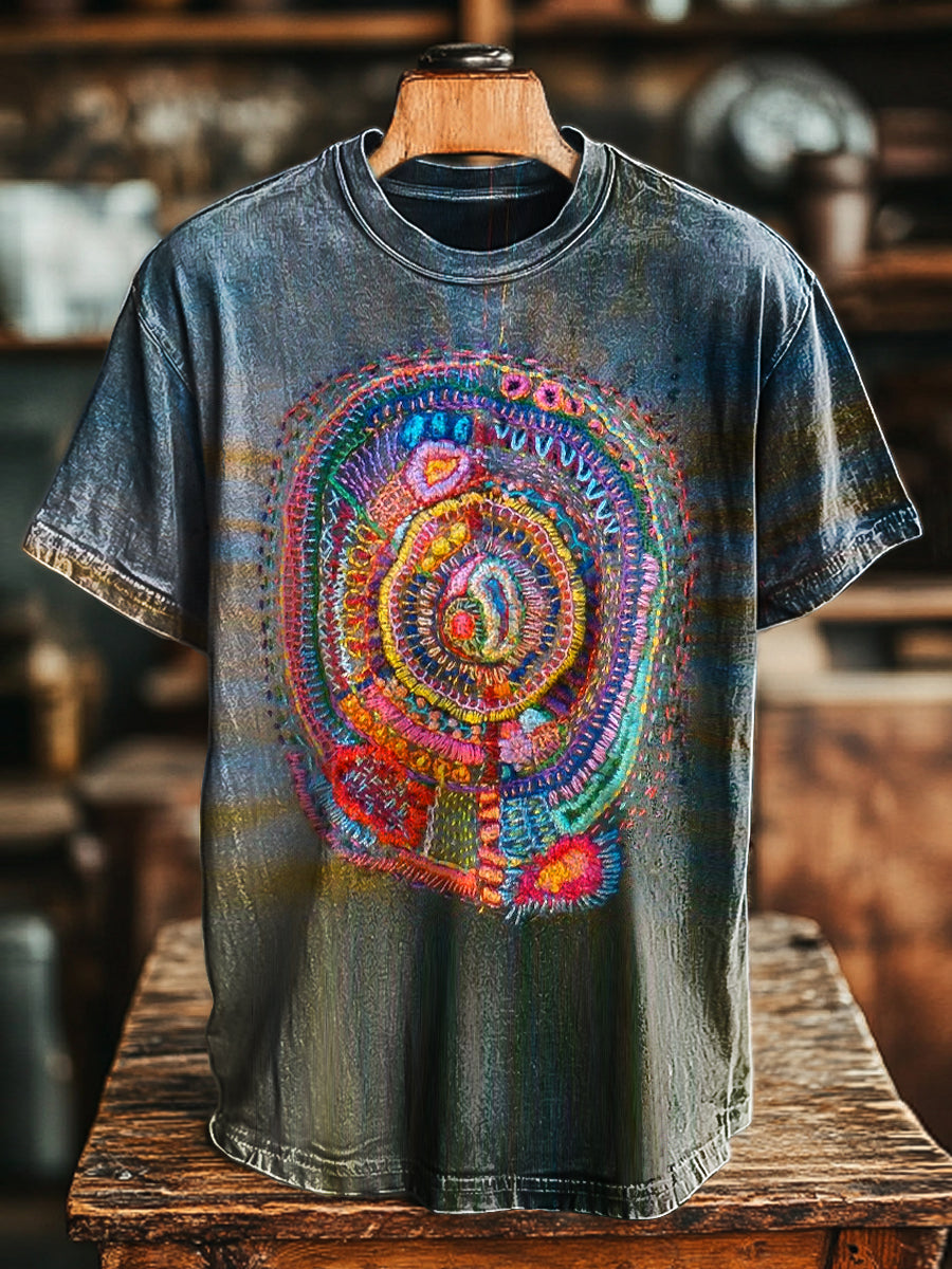 Unisex Vintage T-Shirt mit Linien-Print – Lockerer, Bequemer Freizeitstil
