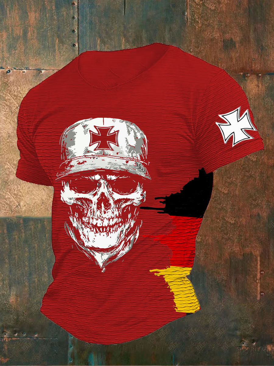 Herren T-Shirt mit Kreuz & Schädel Print – Baumwollmischung, lässiger Stil, perfekt für Alltag & Freizeit
