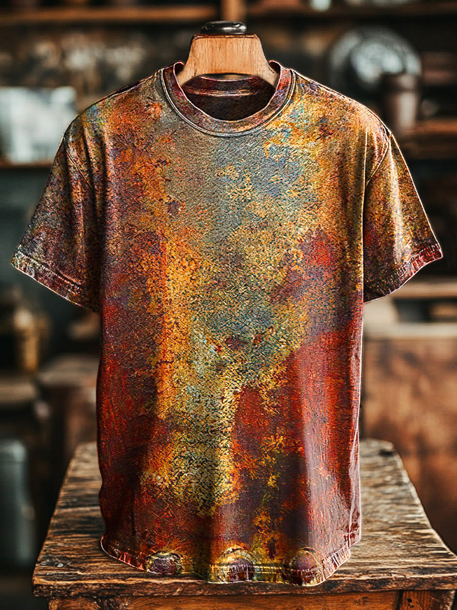 Herren Vintage T-Shirt mit Roststruktur-Print – Lockerer Schnitt, Baumwollmischung, ideal für Frühling & Sommer