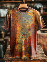 Herren Vintage T-Shirt mit Roststruktur-Print – Lockerer Schnitt, Baumwollmischung, ideal für Frühling & Sommer