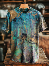 Herren Vintage T-Shirt mit buntem Struktur-Print – Locker geschnitten, Baumwollmischung, ideal für Frühling & Sommer