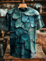 Herren Retro T-Shirt mit 3D-Struktur-Print – Lockerer Schnitt, Baumwollmischung, ideal für Frühling & Sommer