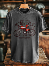 Herren Vintage Biker T-Shirt mit Slogan-Print – Lockerer Schnitt, Baumwollmischung, ideal für Frühling & Sommer