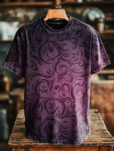 Herren Vintage T-Shirt mit Farbverlauf und floralem Linien-Print – Lockerer Schnitt, Baumwollmischung, ideal für Frühling & Sommer