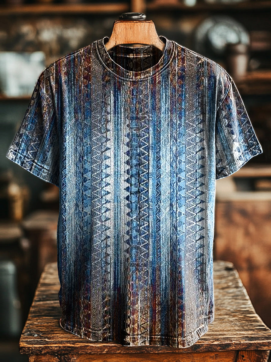 Herren T-Shirt im Vintage-Stil mit Farbverlauf & Streifen – Lockerer Schnitt, Baumwollmischung, ideal für Frühling & Sommer